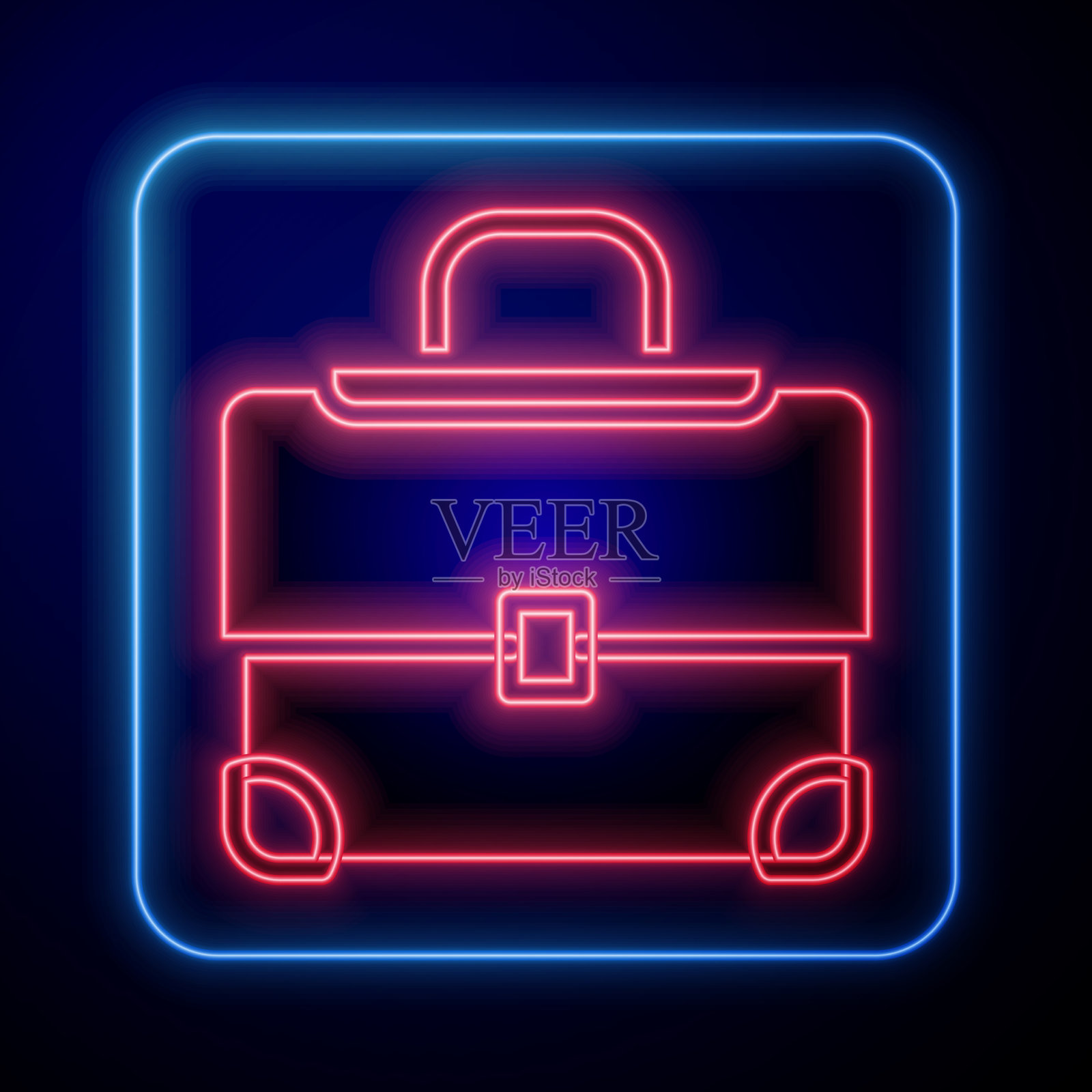 发光的霓虹灯公文包图标孤立在黑色插画图片素材