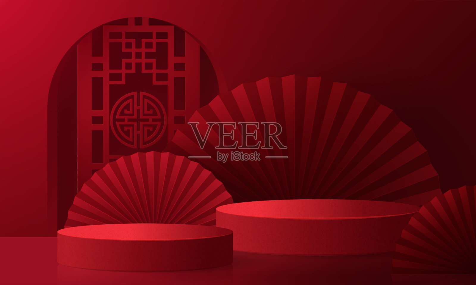 红色圆形建筑内部空间设计模板素材