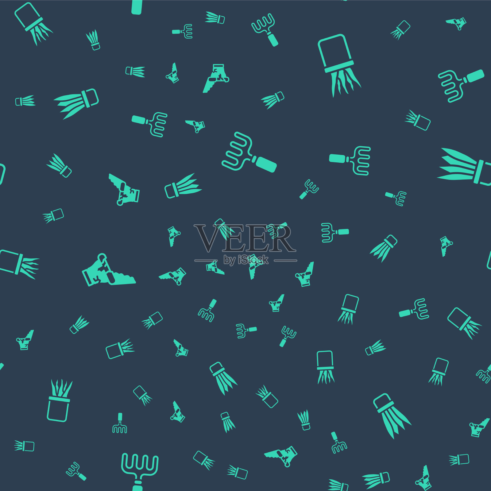 将花园耙植物置于花盆中破碎并放在上面图标素材