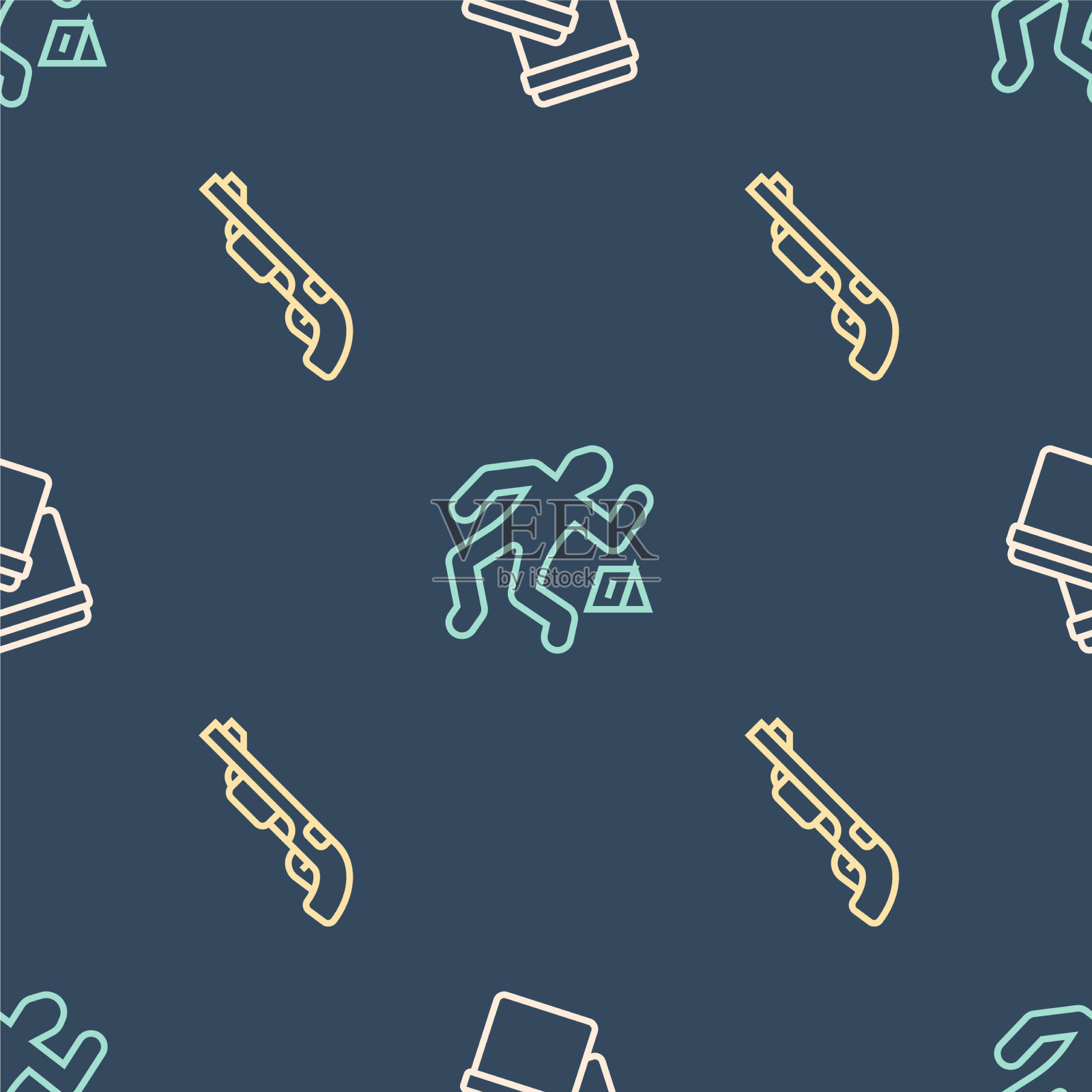 用自封警察猎枪设置线塑料袋图标素材