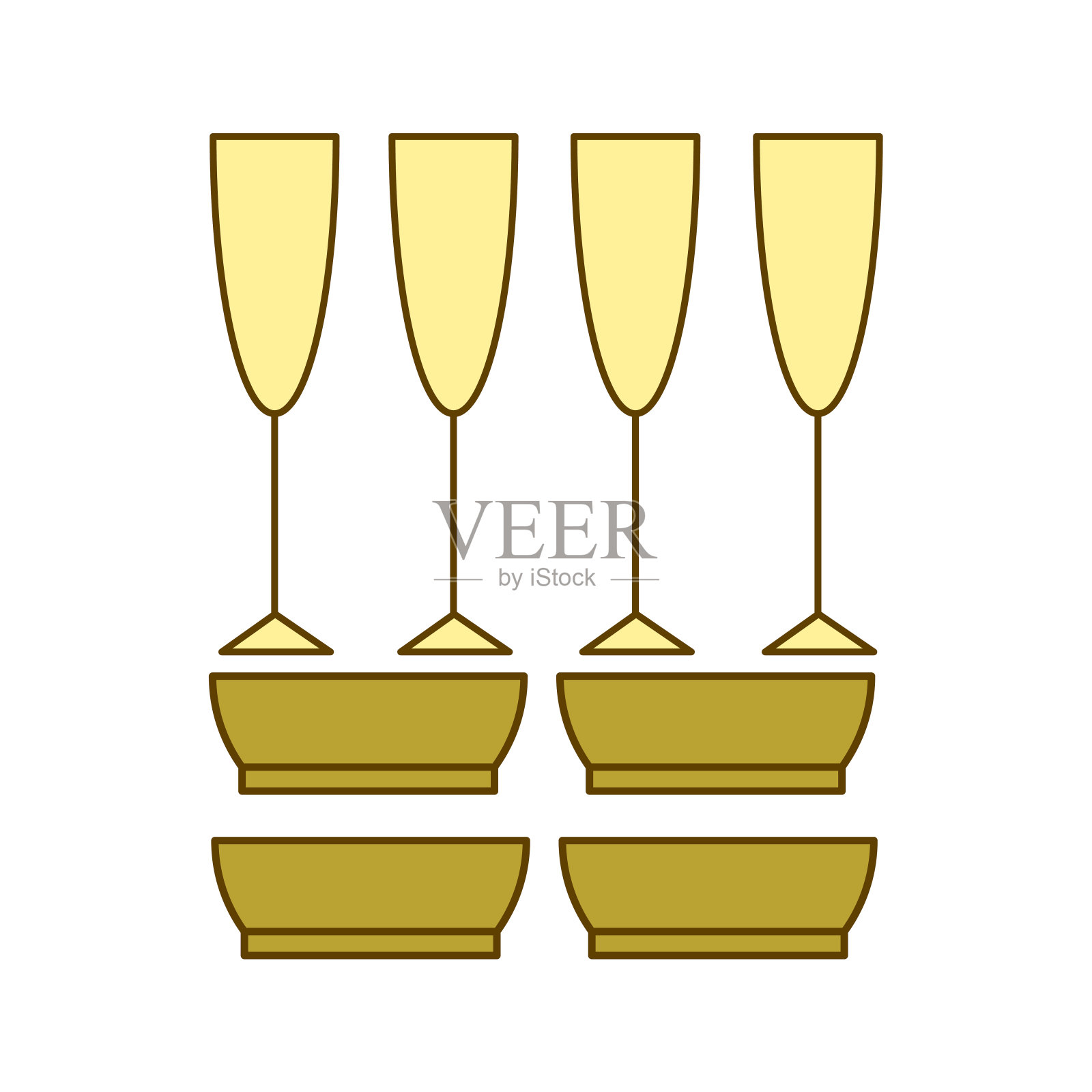 一套白色的轮廓餐具。插画图片素材