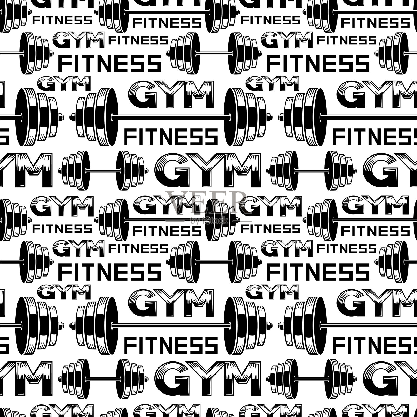杠铃和哑铃的无缝模式。插画图片素材