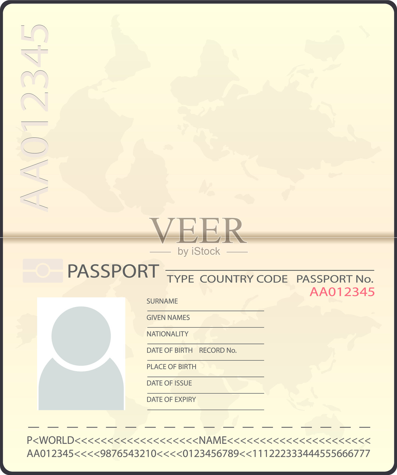 空白打开护照模板孤立的文件插画图片素材