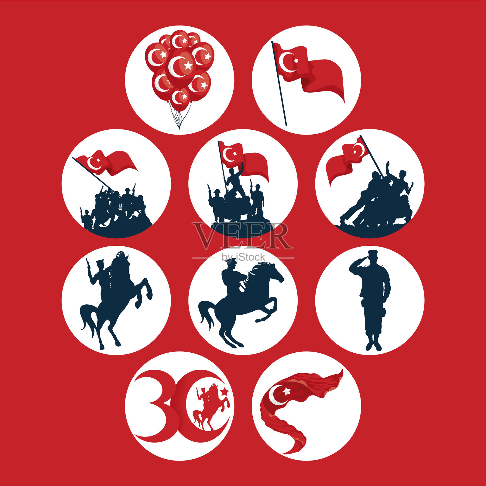 Zafer bayrami士兵与国旗图标收集插画图片素材