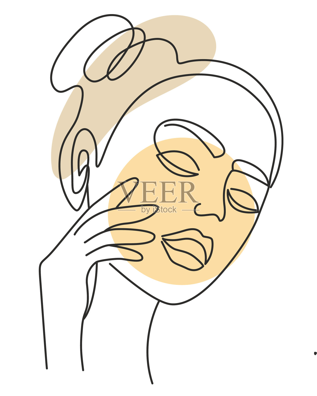 前面女人的脸用手画线艺术插画图片素材