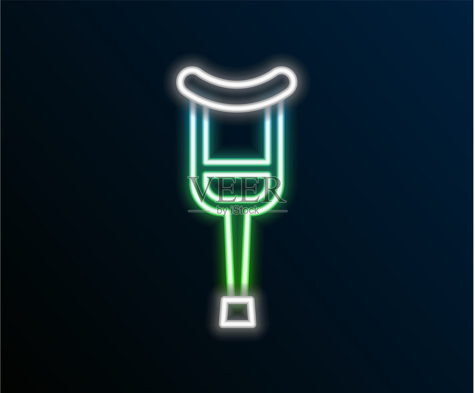 发光的霓虹灯线拐杖或拐杖图标孤立插画图片素材