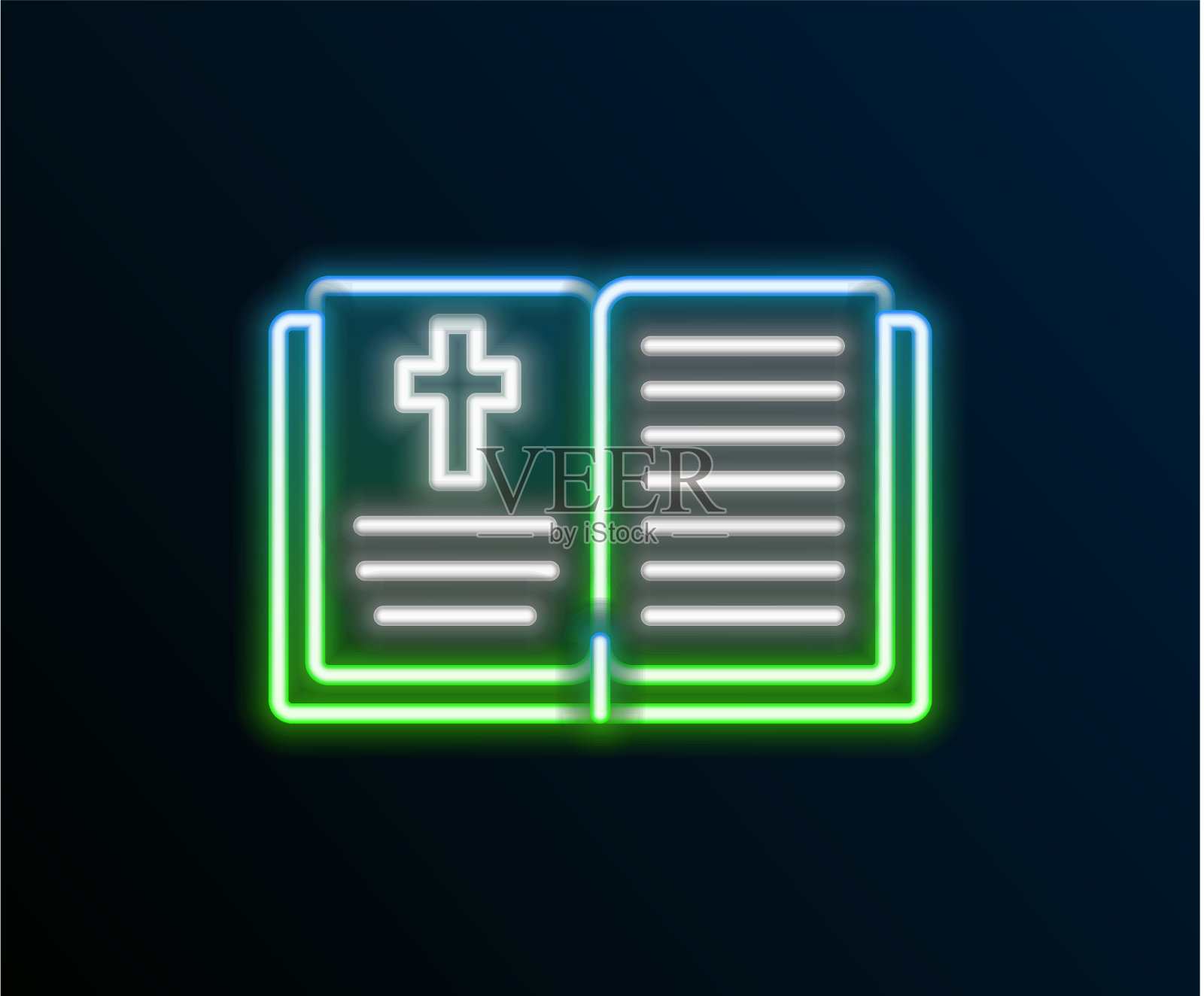 发光的霓虹灯线圣经书图标孤立插画图片素材