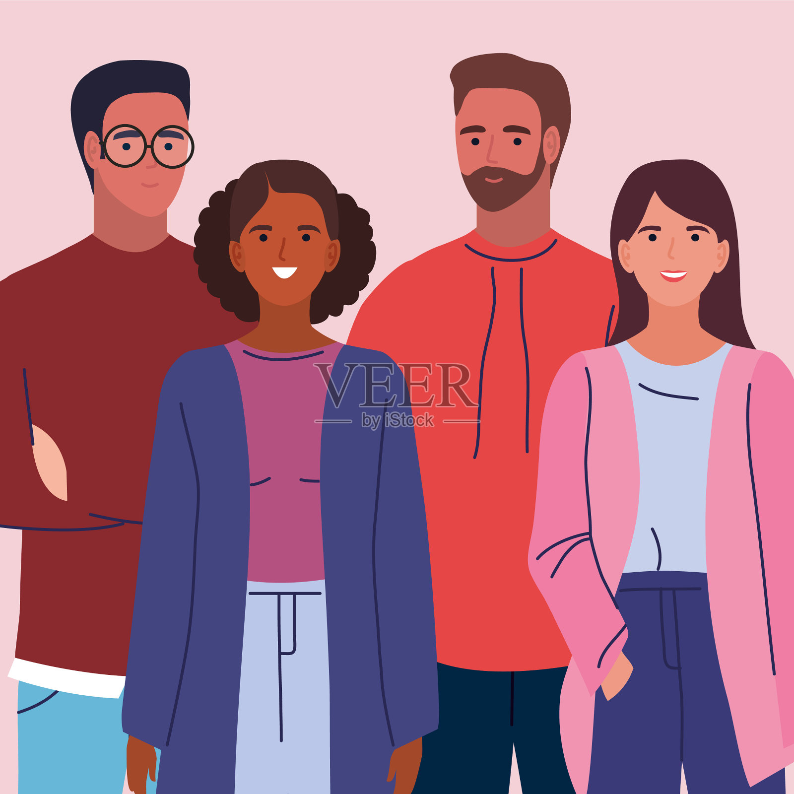 年轻夫妇微笑插画图片素材