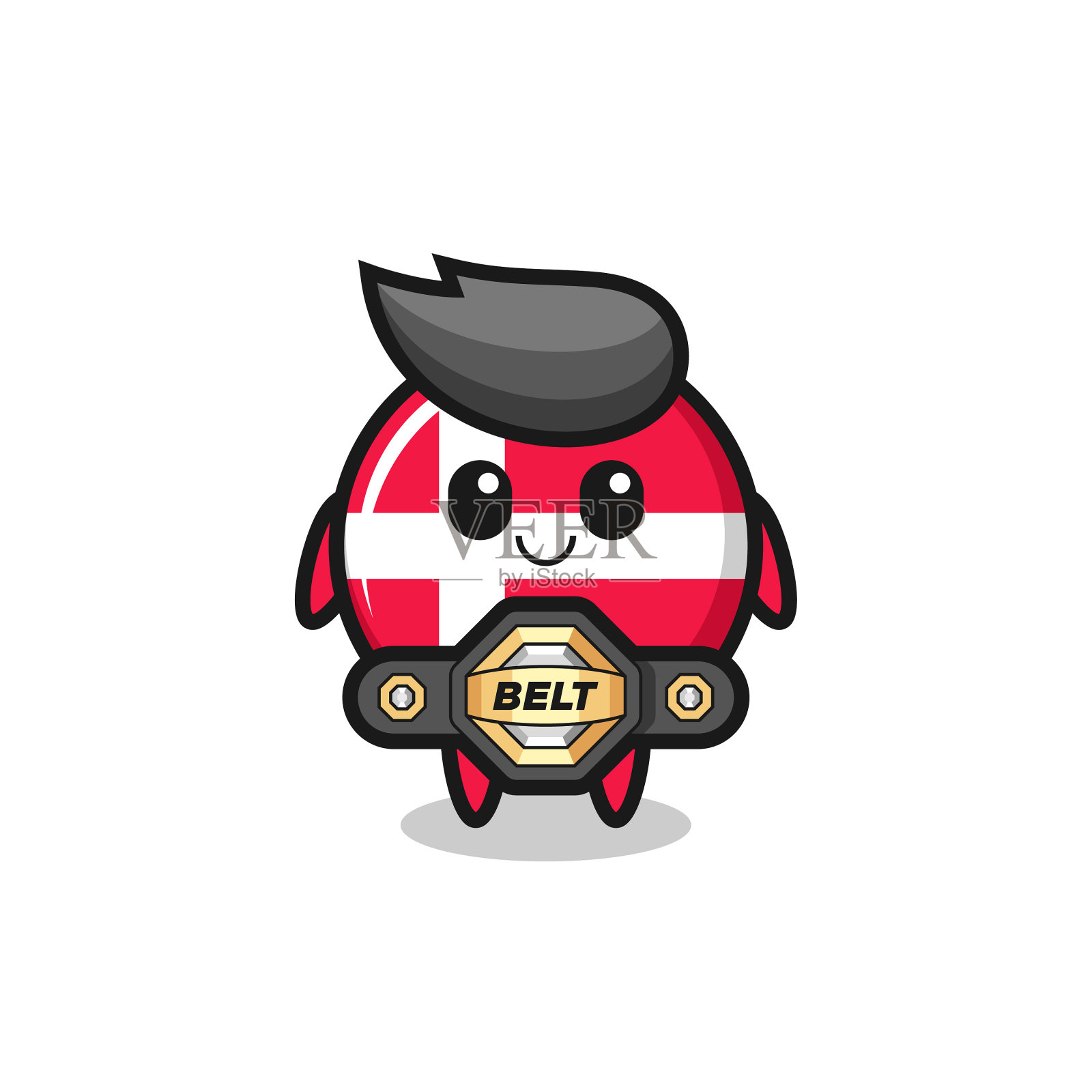 综合格斗选手丹麦国旗徽章与吉祥物皮带插画图片素材