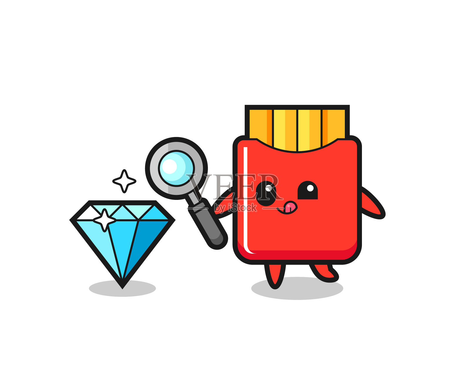 炸薯条吉祥物正在检查真伪插画图片素材