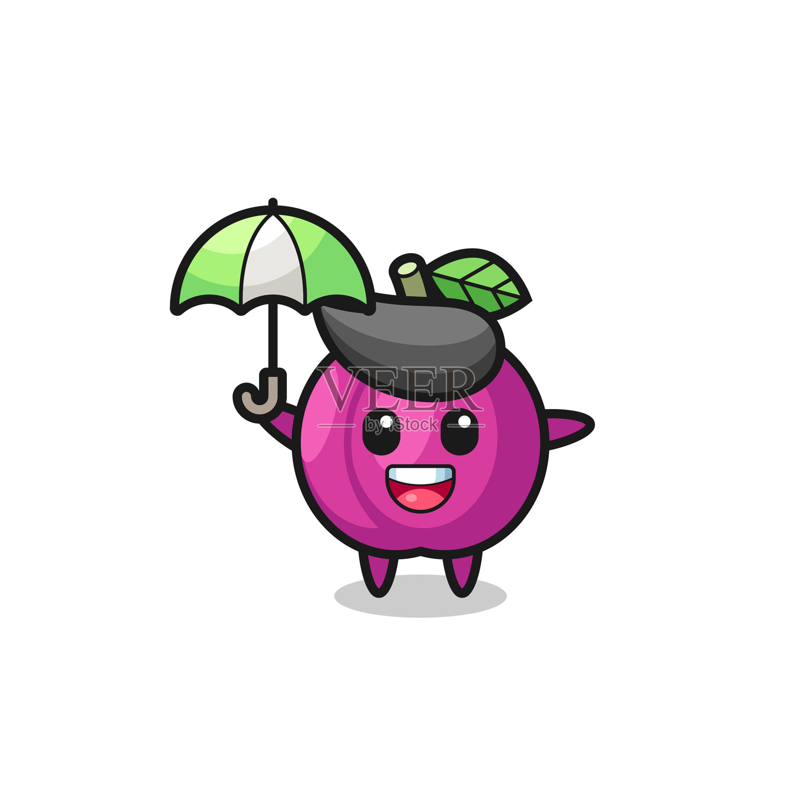 可爱的梅子撑着伞插画图片素材