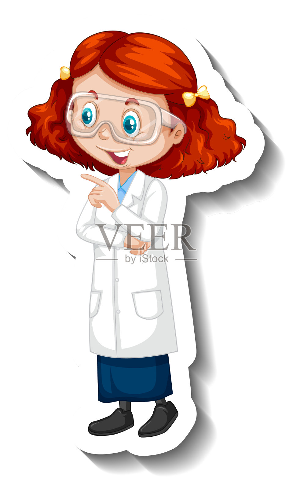 卡通人物贴纸上有个穿着科学袍的女孩插画图片素材