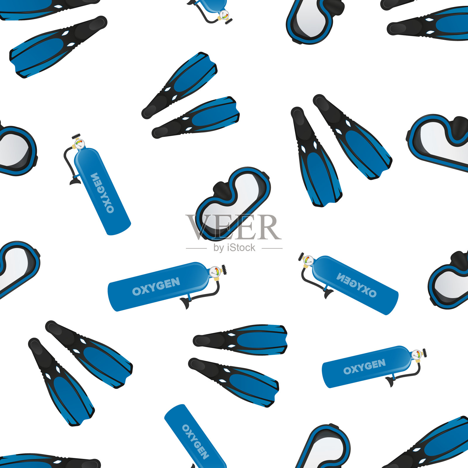 无缝模式与鳍，面罩和氧气插画图片素材