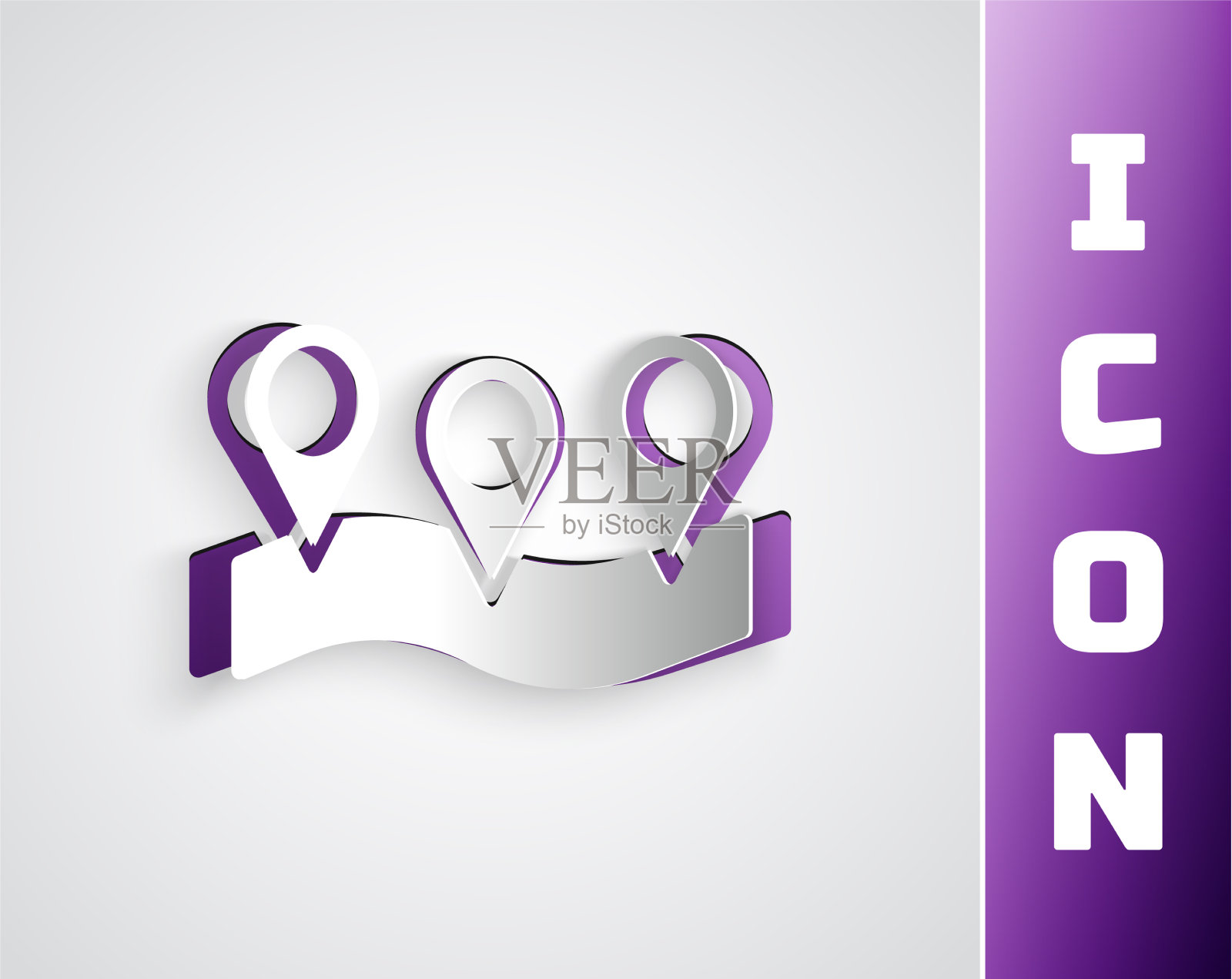 剪纸地图图钉图标孤立的灰色背景插画图片素材