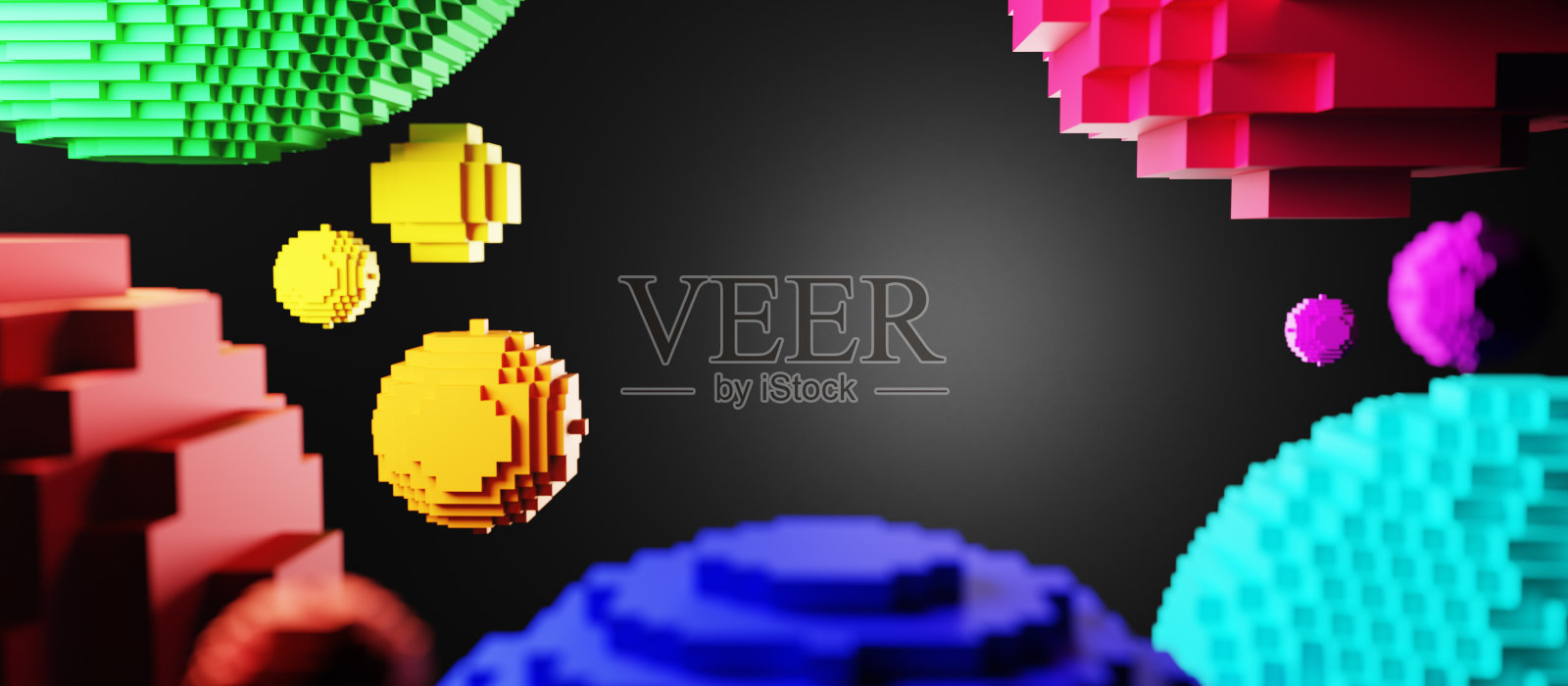 彩色抽象立体数字球体VR AR概念。三维渲染照片摄影图片