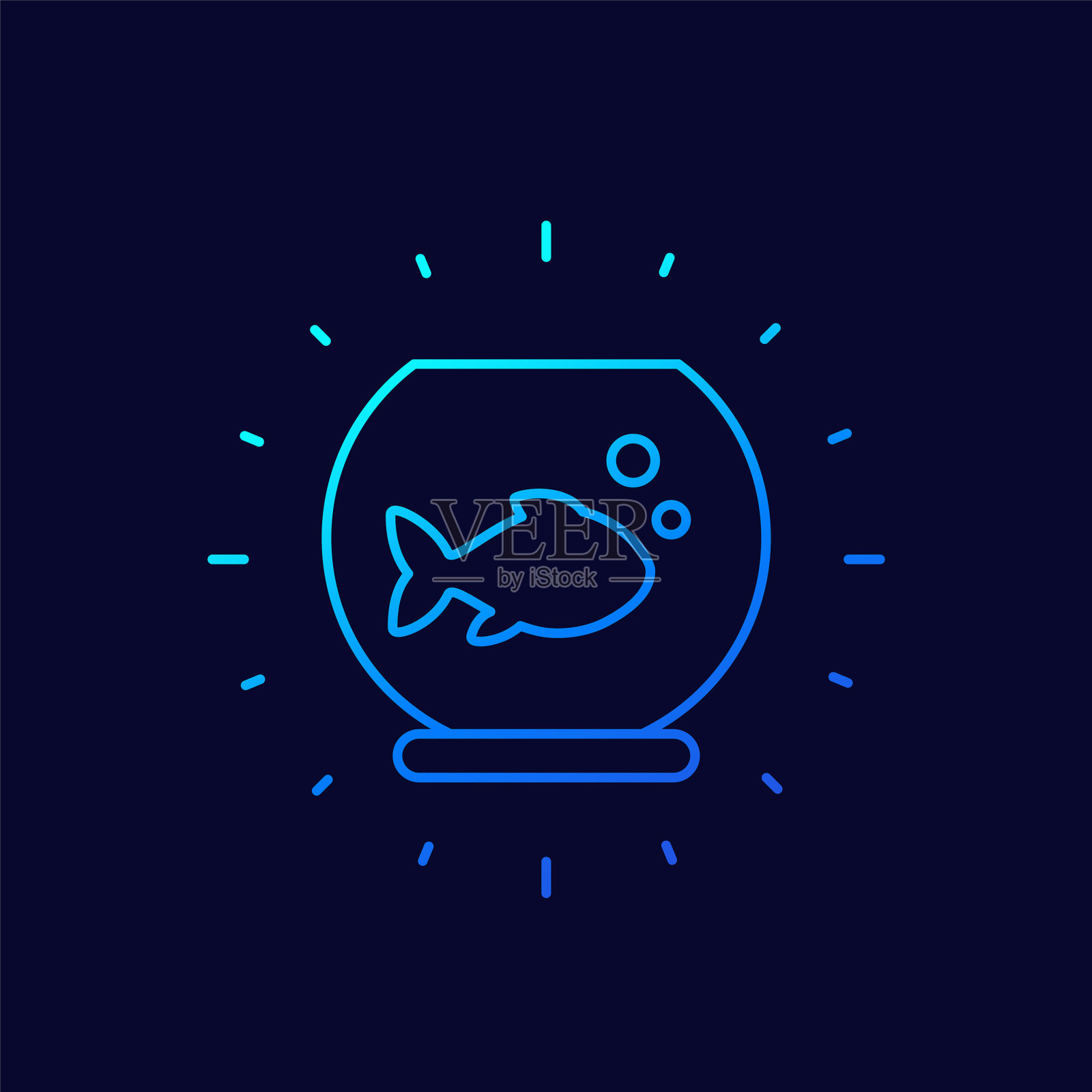 鱼缸与鱼线图标插画图片素材