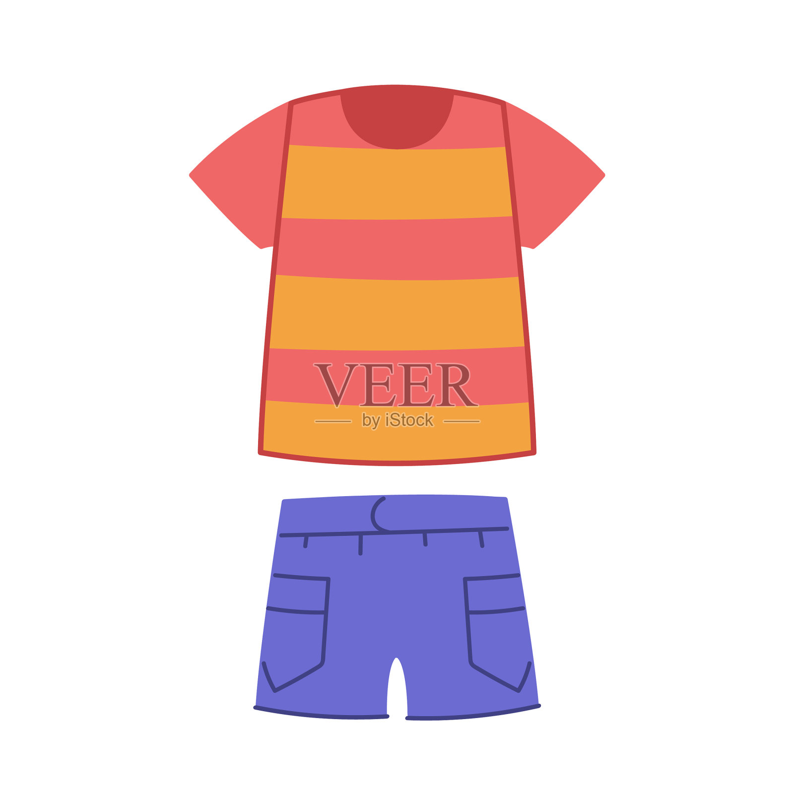 t恤和蓝色牛仔短裤口袋夏天设计元素图片