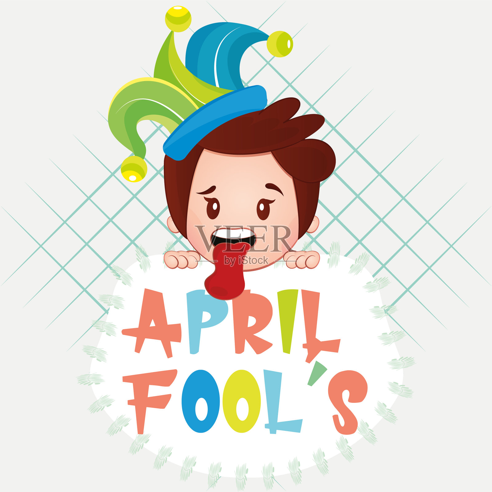 愚人节海报上有个小丑男孩插画图片素材