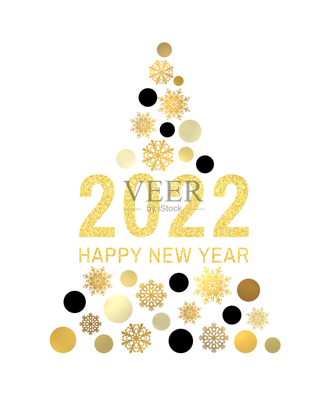 新年快乐2022金光闪闪的白色背景贺卡。带有树圈雪花的复古抽象旗帜。圣诞节日庆祝装饰设计。金色的矢量图插画图片素材