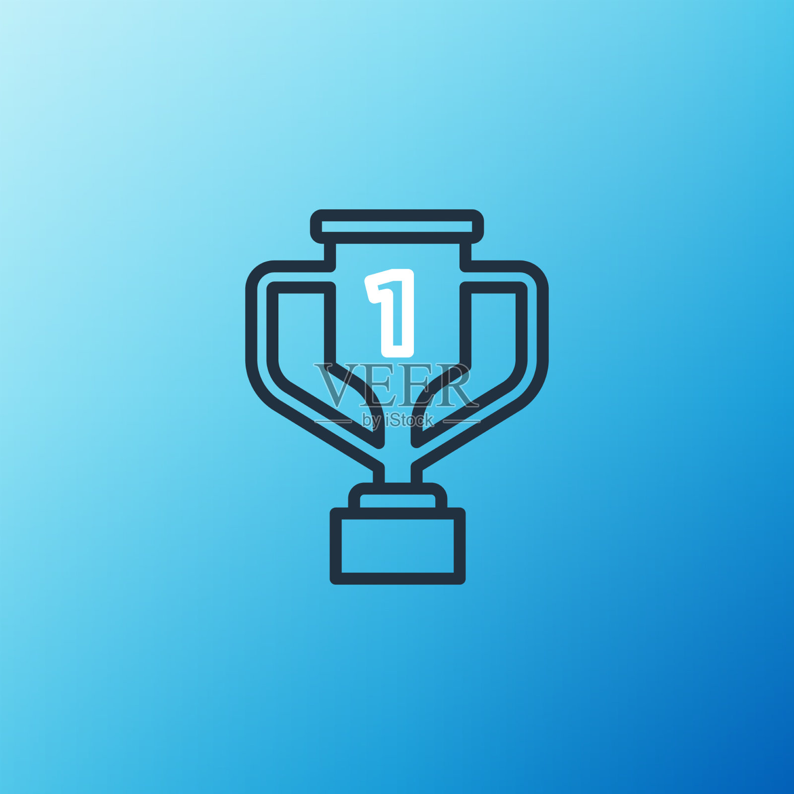 线奖杯与高尔夫图标孤立在蓝色插画图片素材