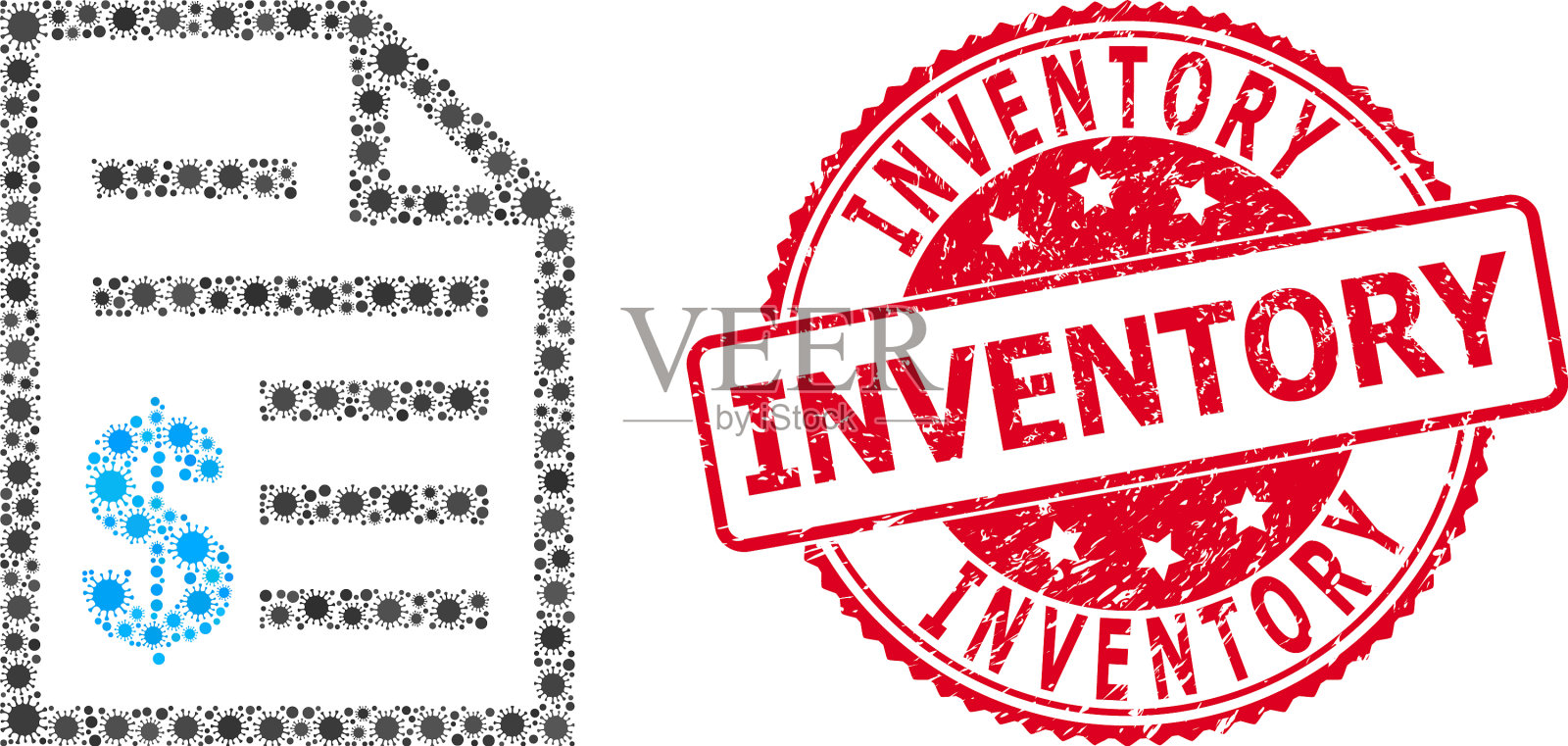 被划伤的库存封条和covid-2019马赛克插画图片素材