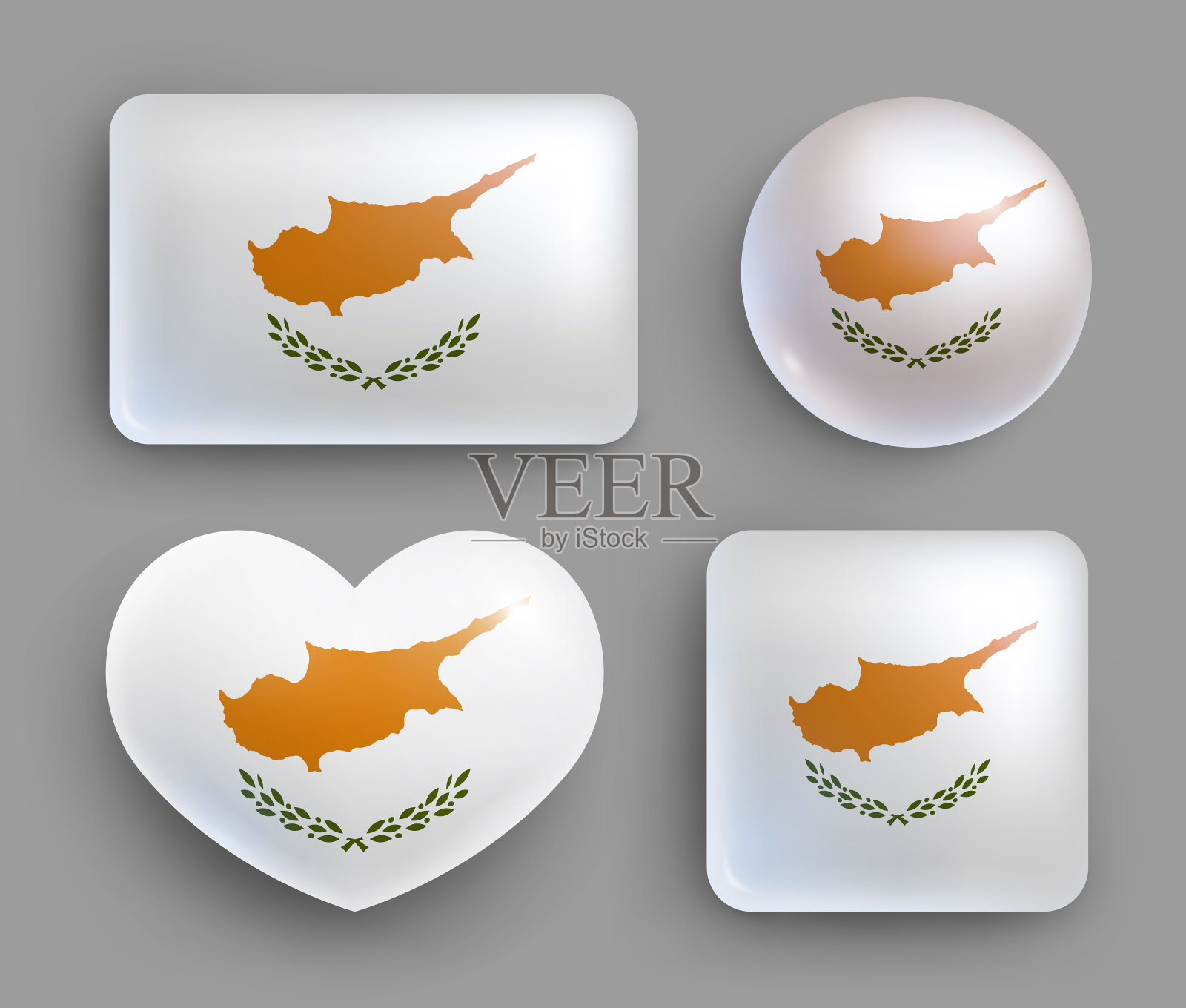 设置光滑的按钮与塞浦路斯的国家国旗图标素材