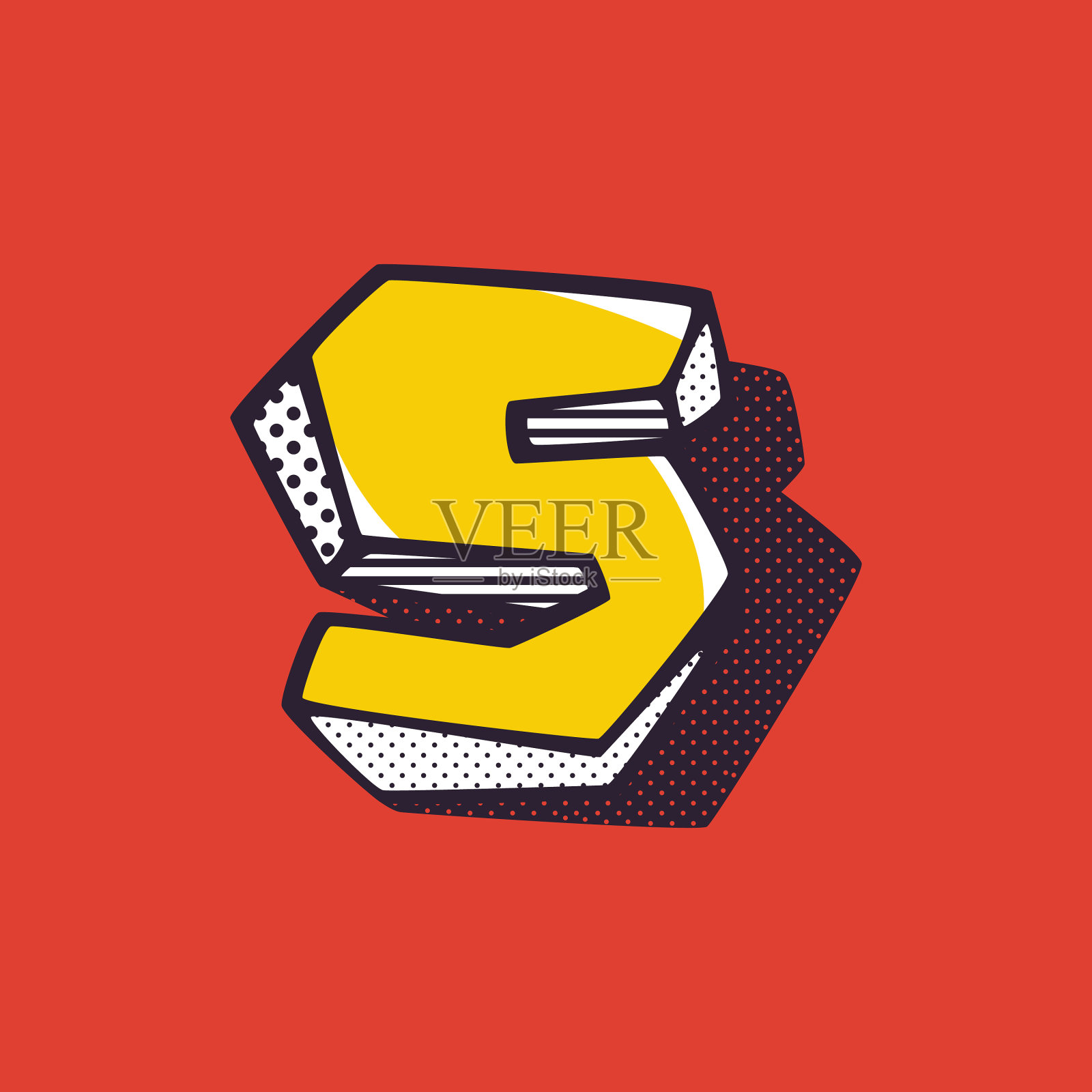 复古3d五号标志与波尔卡点和插画图片素材