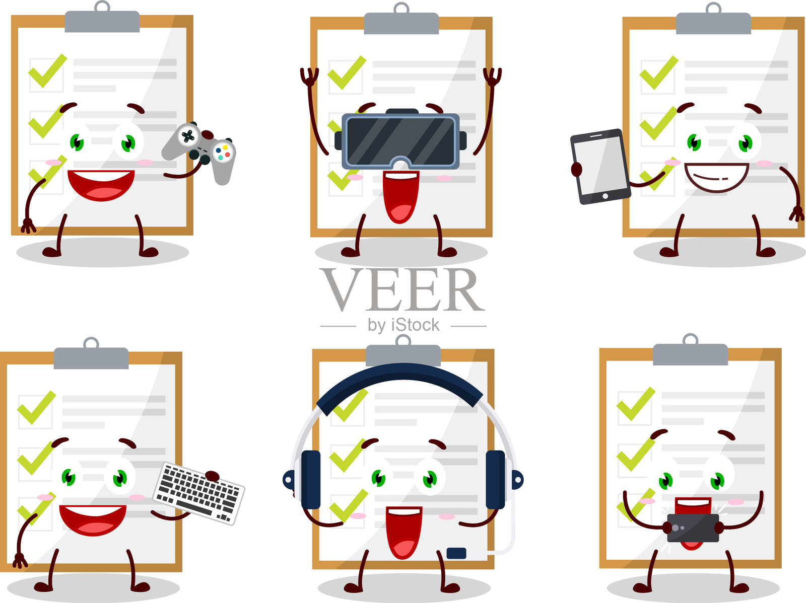 核对卡通人物正在玩游戏插画图片素材