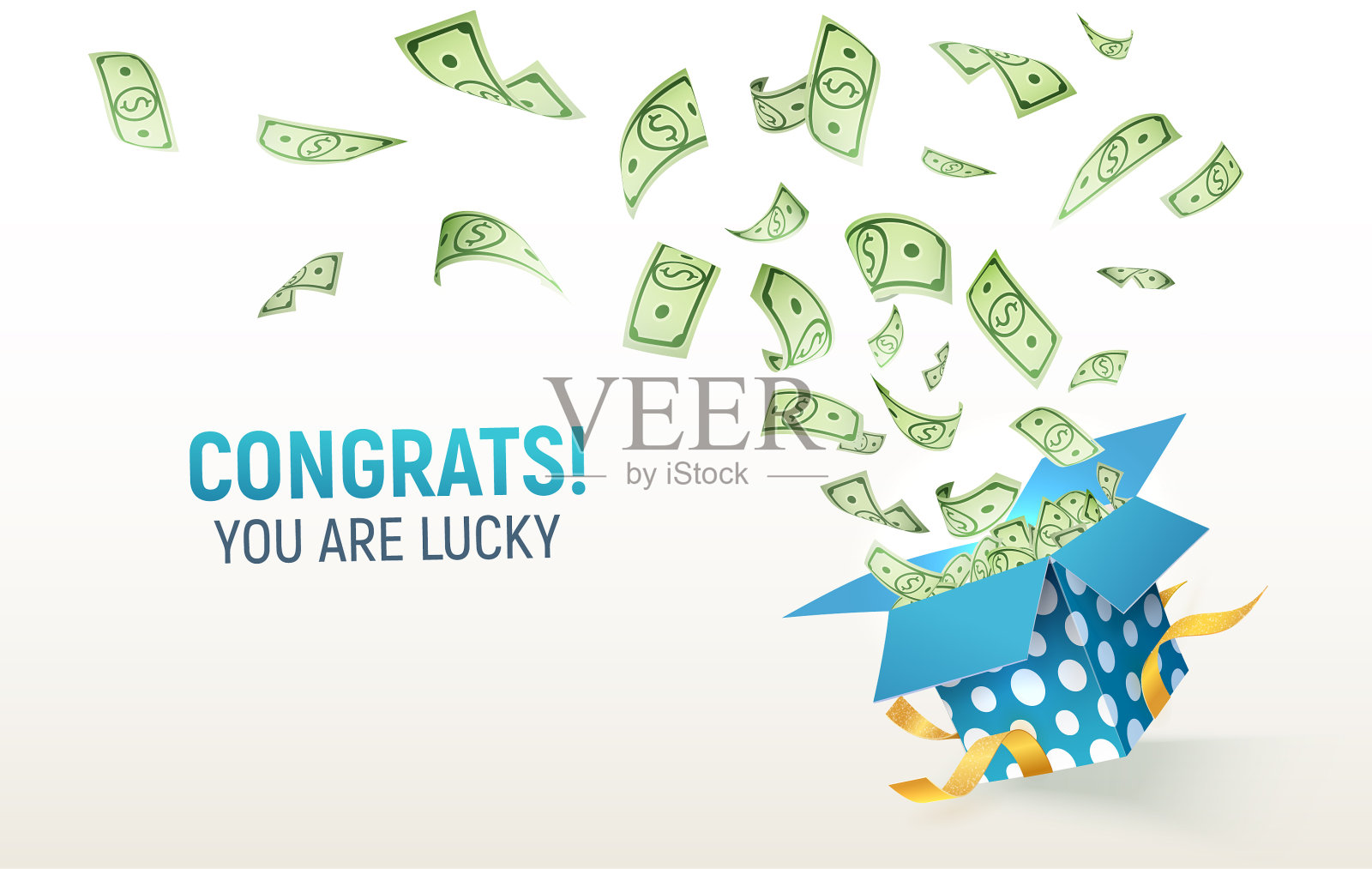 美元纸币爆炸式礼盒，赢钱插画图片素材