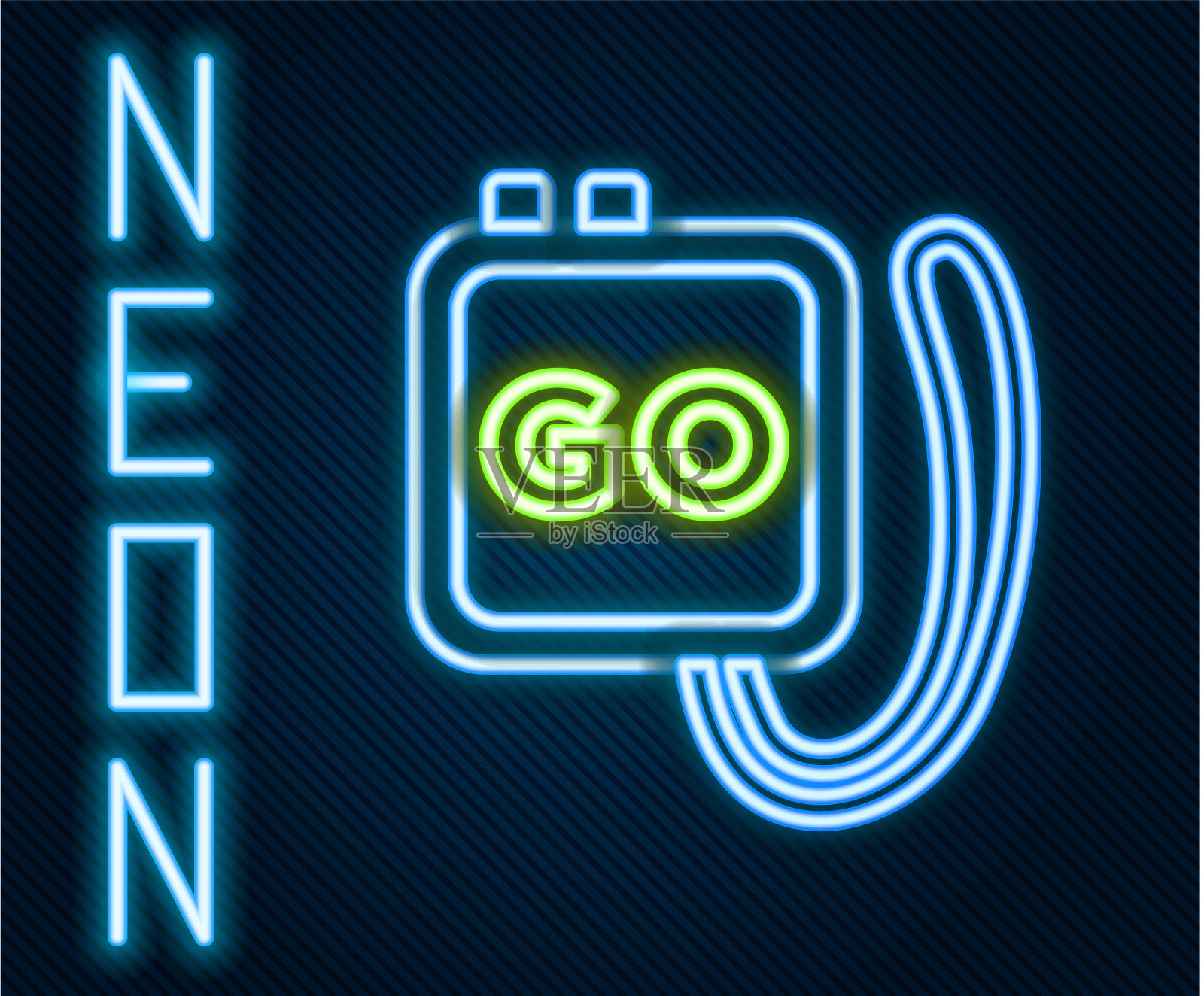 发光的霓虹灯线秒表图标孤立在黑色插画图片素材