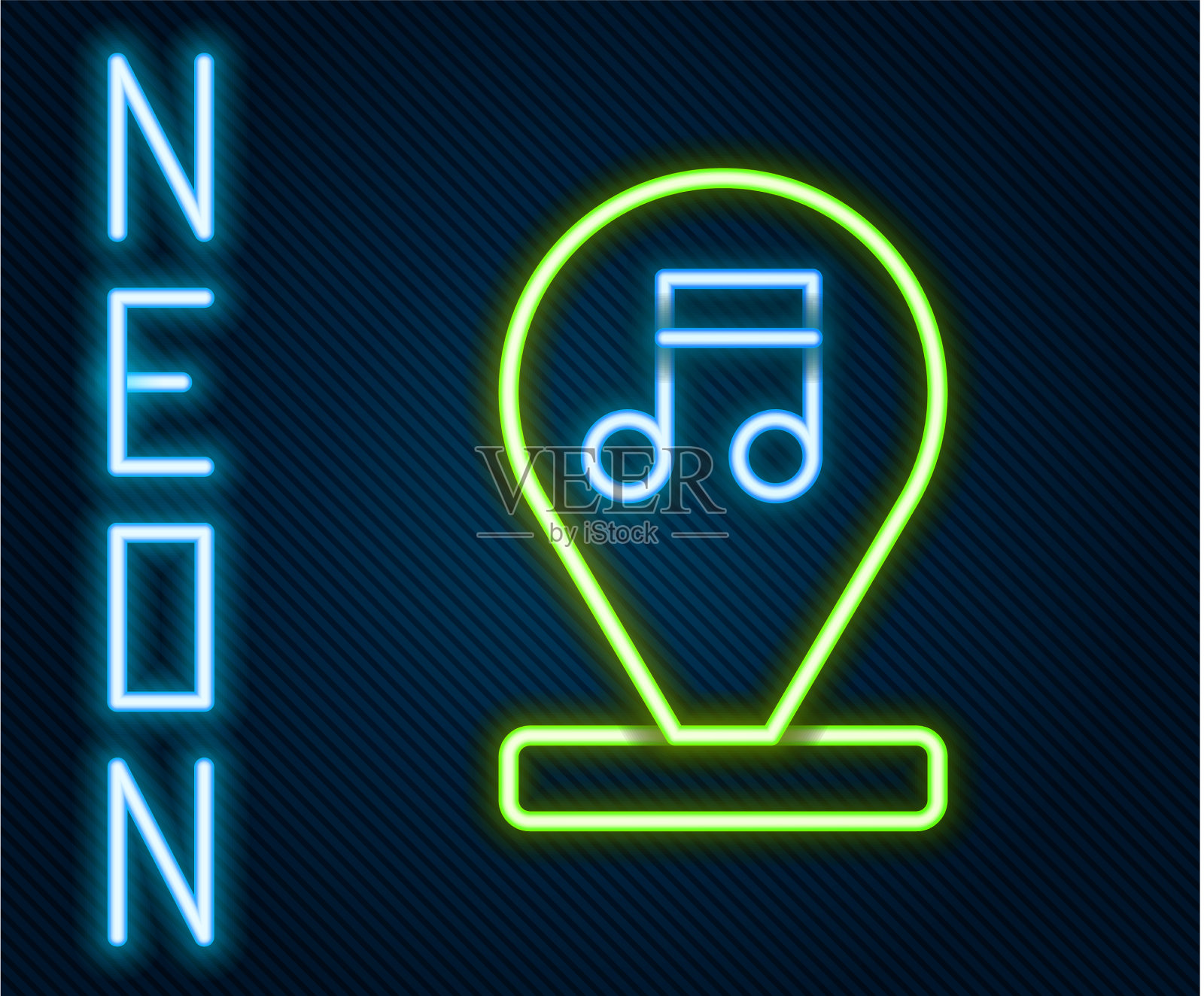 发光的霓虹灯线音乐音符音调图标孤立插画图片素材