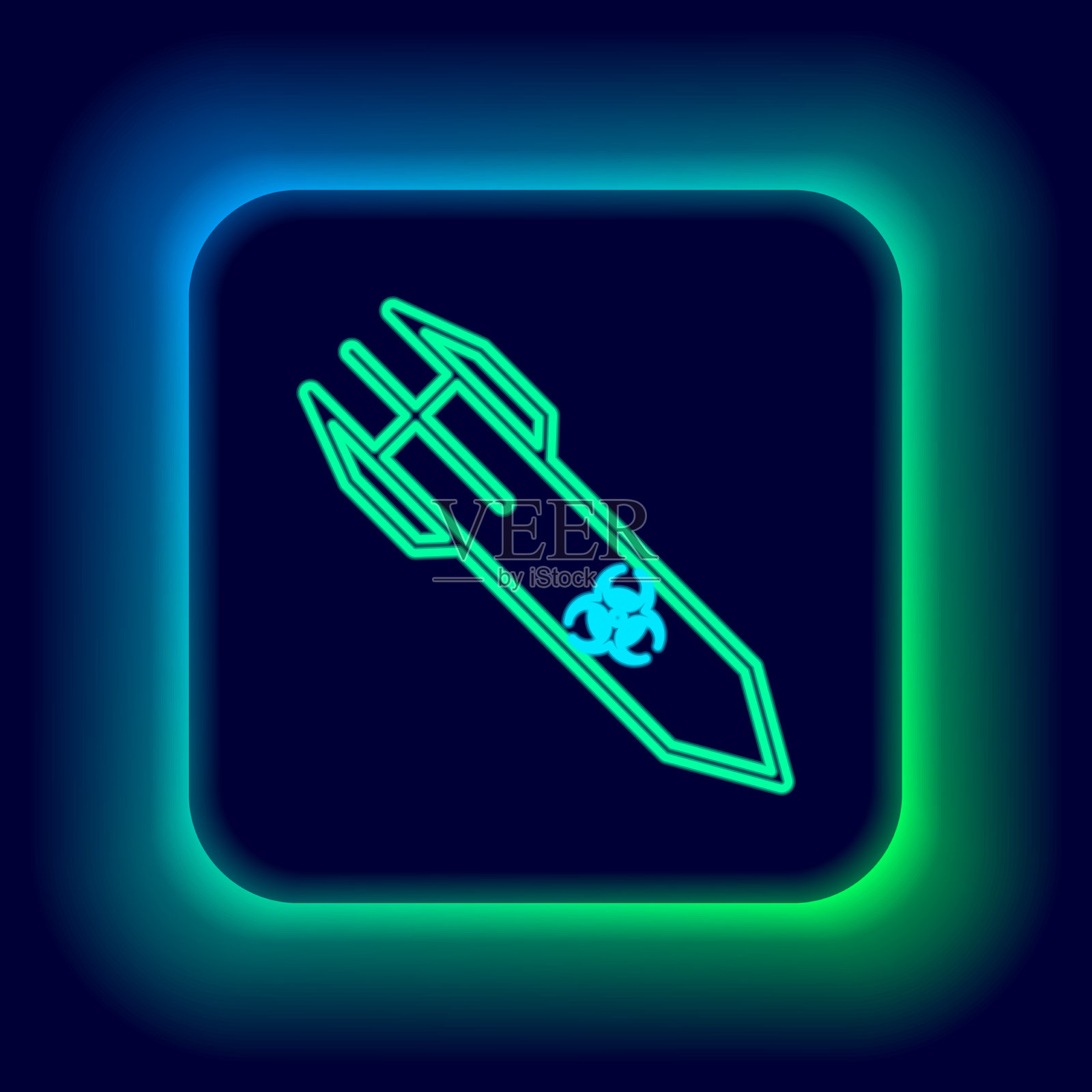 发光的霓虹灯线生物危害火箭图标孤立插画图片素材