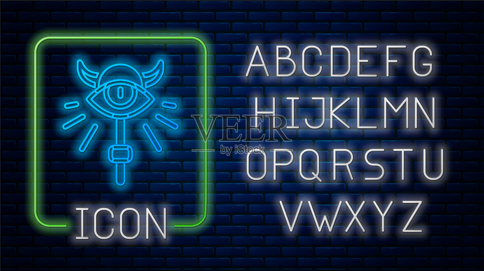 发光的霓虹灯魔法工作人员图标孤立的砖插画图片素材