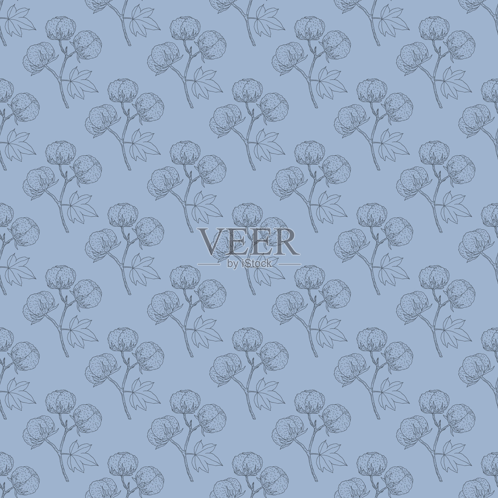 棉花植物花无缝图案插画图片素材