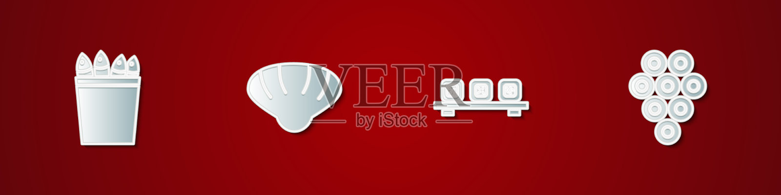 套鱼桶与鱼、扇贝、海贝图标素材