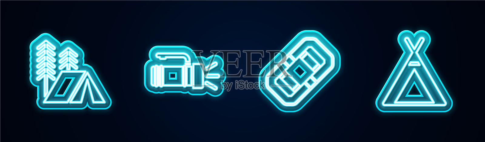 设置旅游帐篷手电筒筏线图标素材