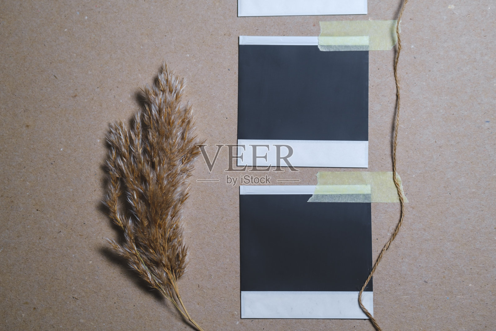 褐色背景上带有装饰元素的空白相框。照片摄影图片