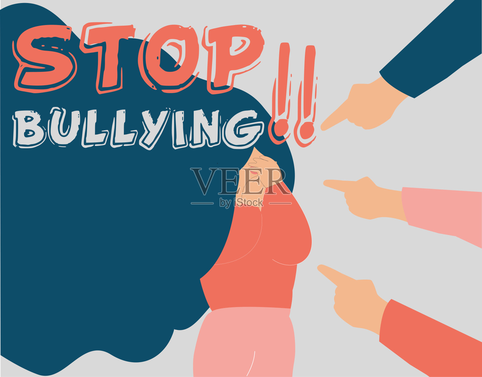 女学生被孩童欺负，捂脸保护自己插画图片素材