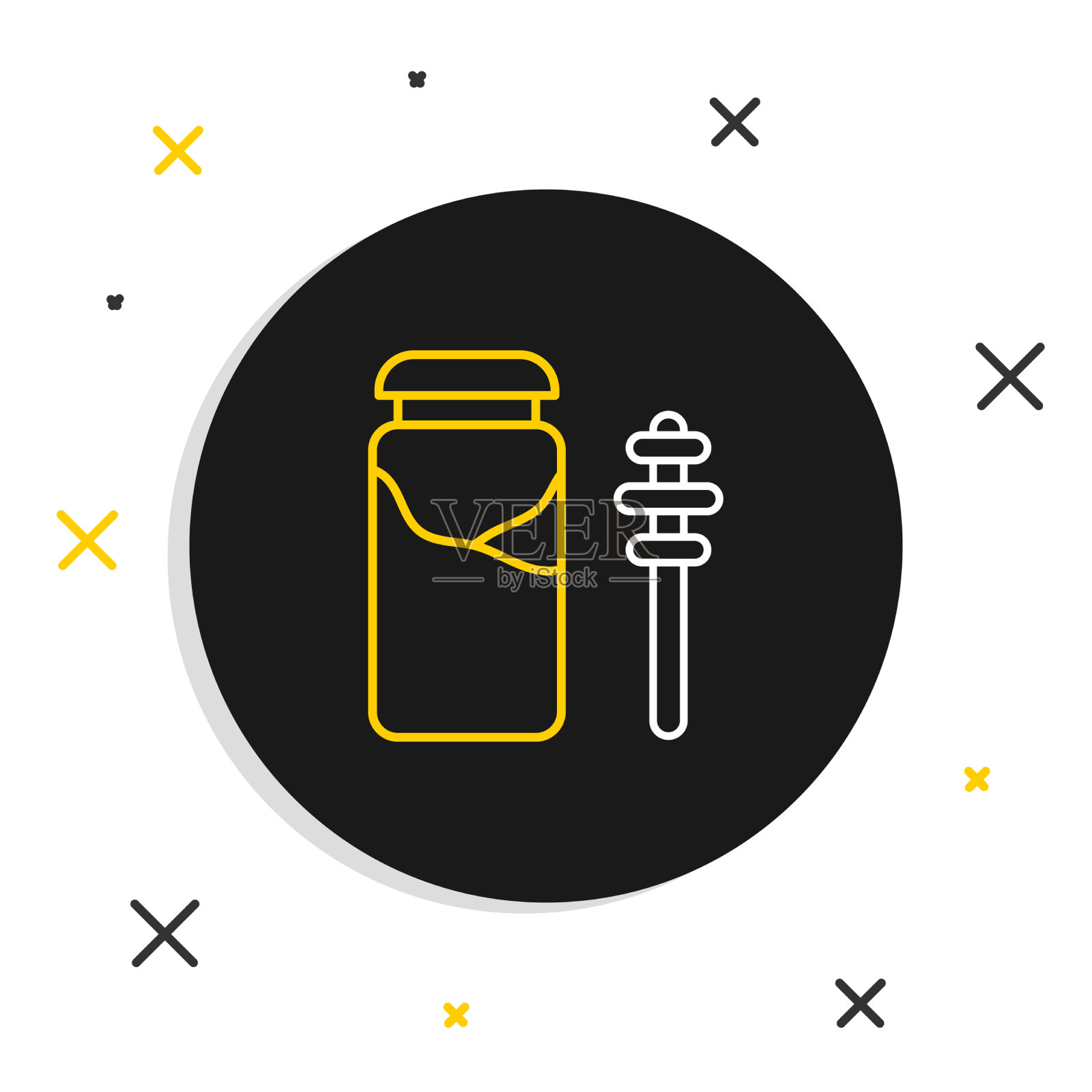 线罐蜂蜜和蜂蜜勺棒图标图标素材