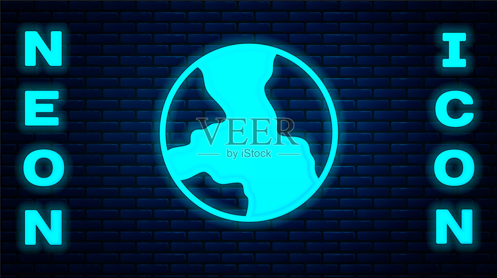 霓虹灯的世界图标孤立在砖墙上插画图片素材