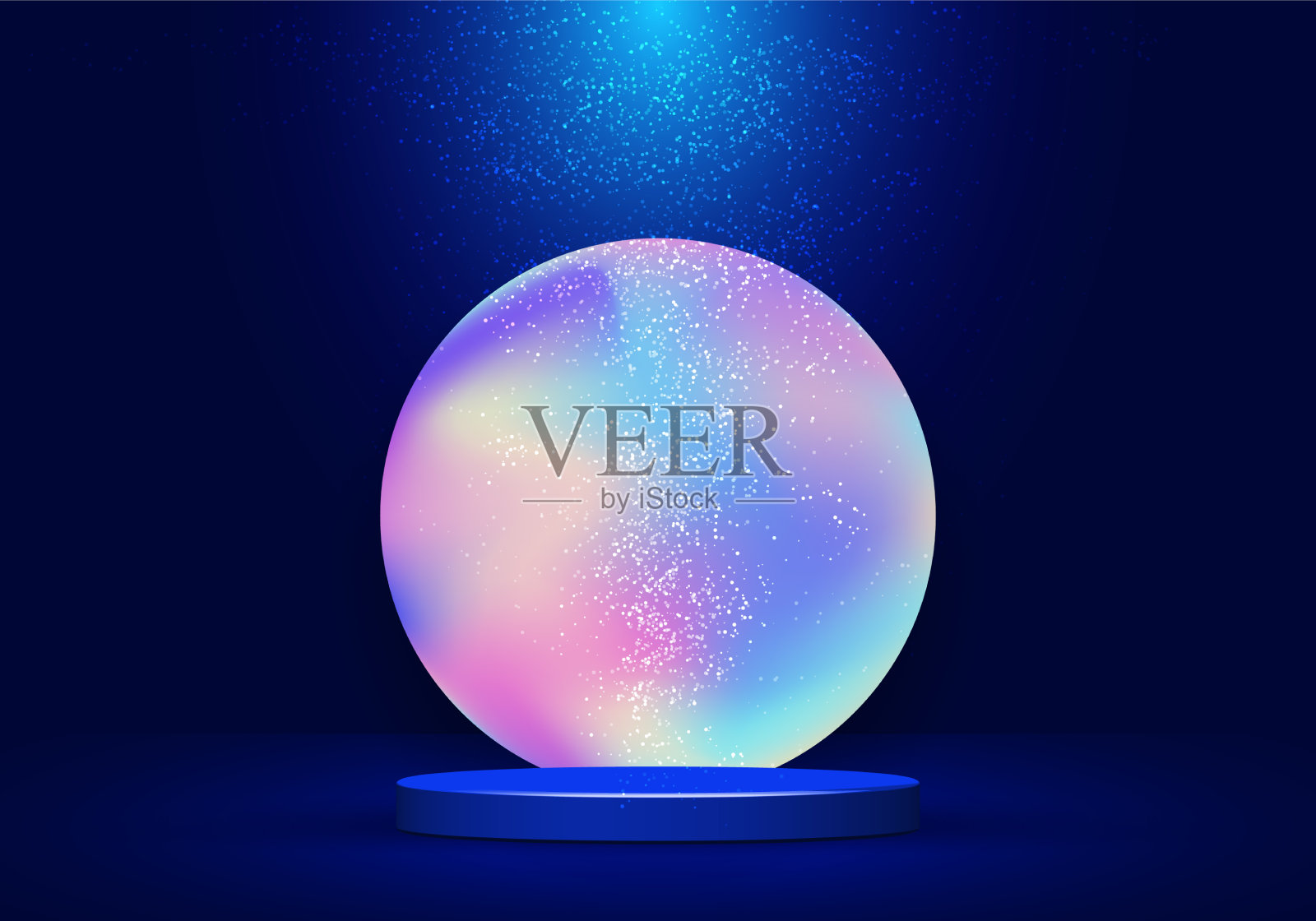 3d逼真的蓝色底座与充满活力的流体插画图片素材