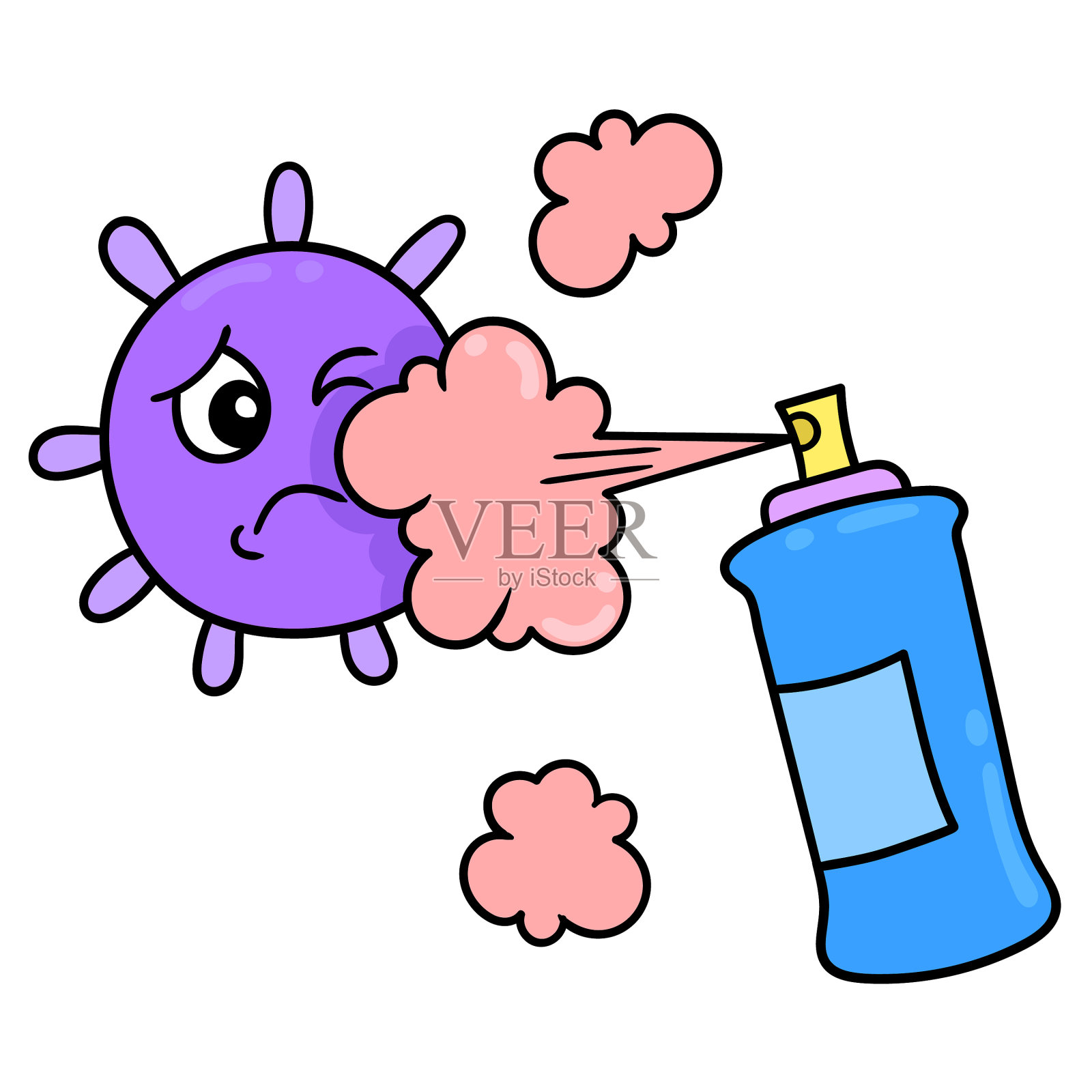 病毒和细菌驱避喷雾涂鸦图标插画图片素材
