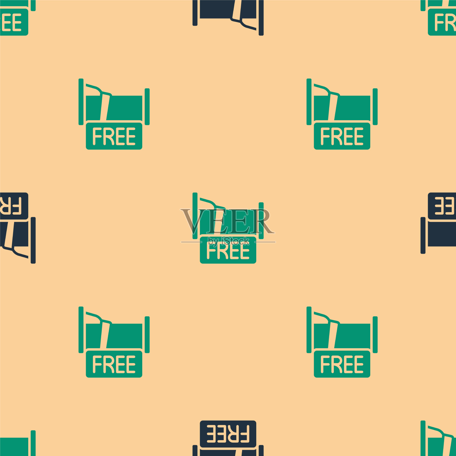 绿色和黑色免费过夜的房子图标插画图片素材