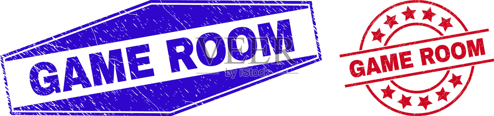 游戏室不干净的圆形和六角形徽章插画图片素材