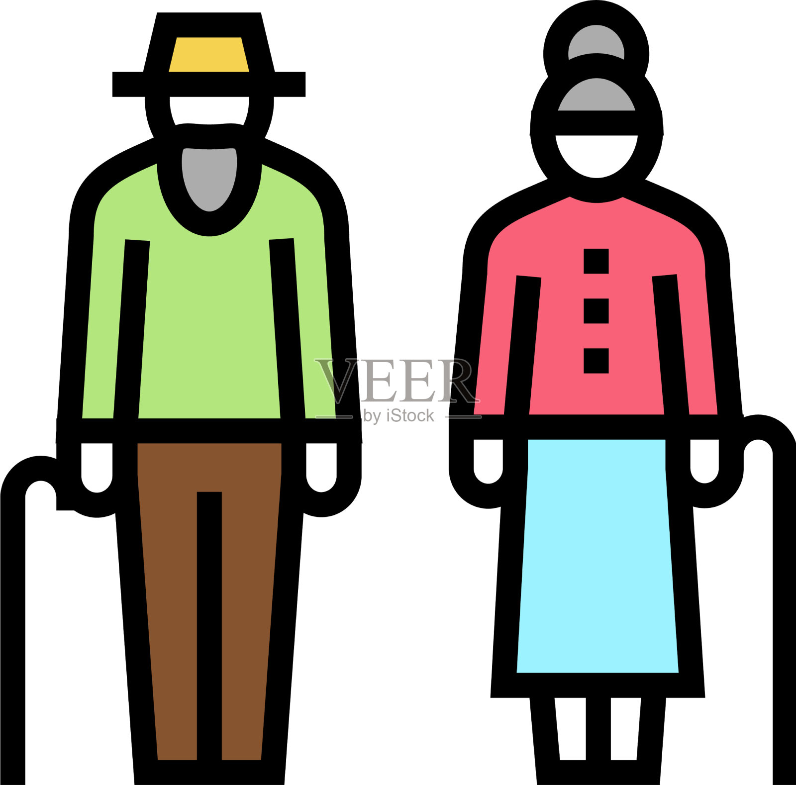 奶奶和爷爷走在一起插画图片素材