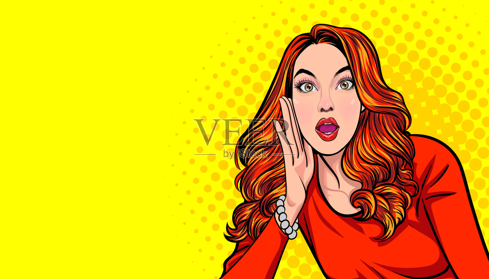 惊讶的女人张着嘴，举起手说话插画图片素材