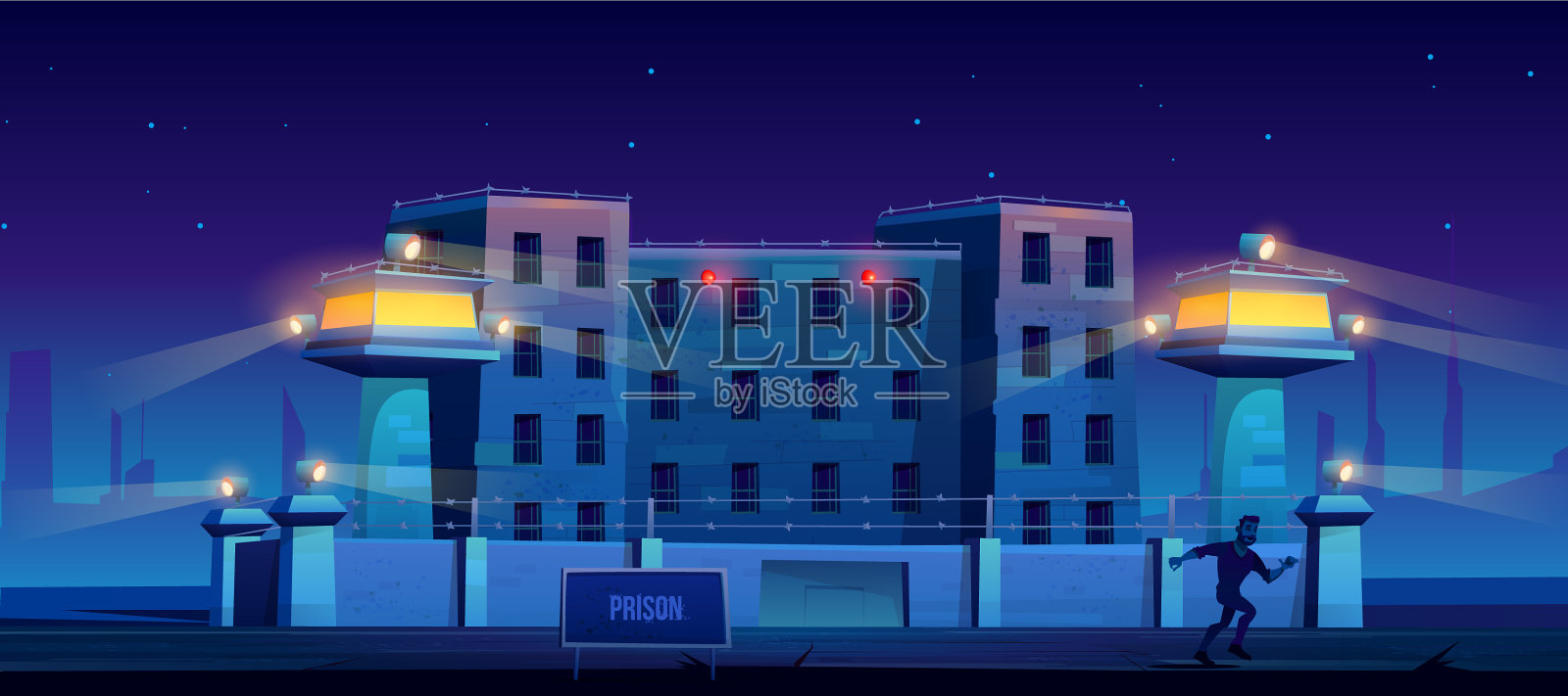 犯人从监狱逃跑插画图片素材