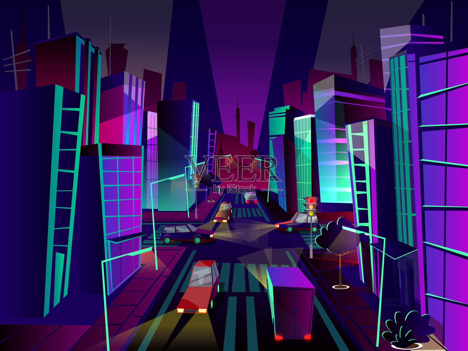 夜晚城市卡通插画图片素材