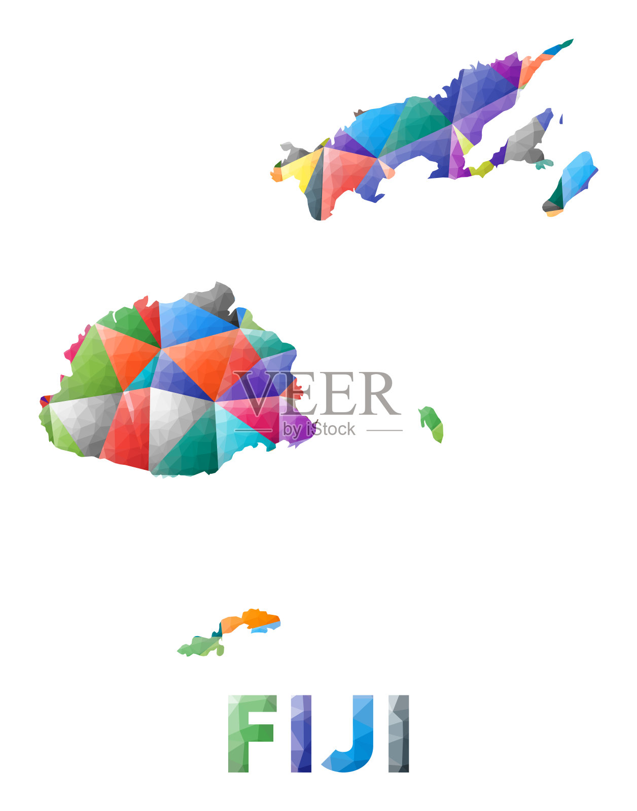 斐济-彩色的低聚国家形状。插画图片素材