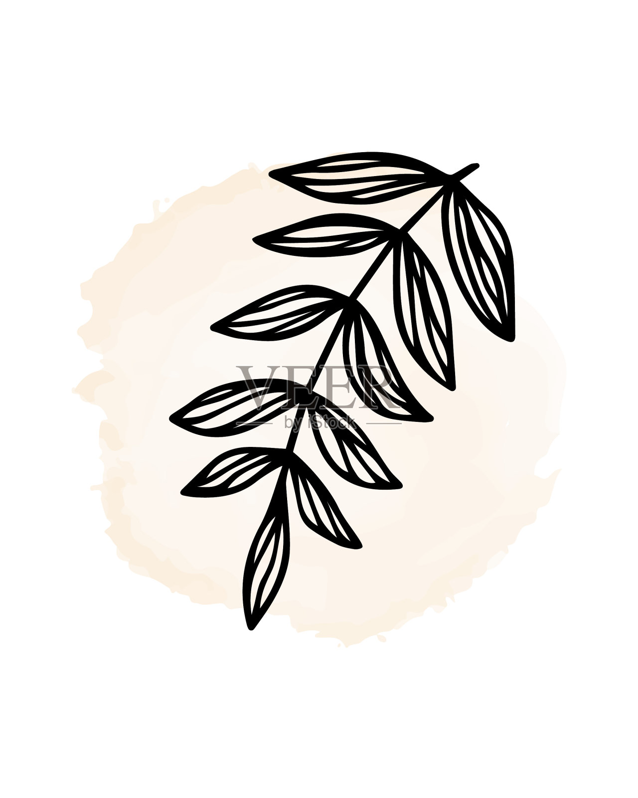 枝叶上有水彩圆斑插画图片素材